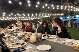 Abdelmonem Alserkal, Leeza Ahmady & Shahnoz Khonsari. VIP Dinner at Abdelmonem Alserkal’s Home Garden. FIELD MEETING Take 6: Thinking Collections (25–26 January 2019). In Collaboration with Alserkal Avenue, Dubai. Courtesy Asia Contemporary Art Week (ACAW).